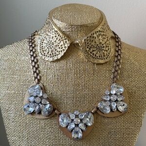 VINTAGE J. CREW Necklace Sparkling Crystal Clusters Metal Hearts Decorative Link